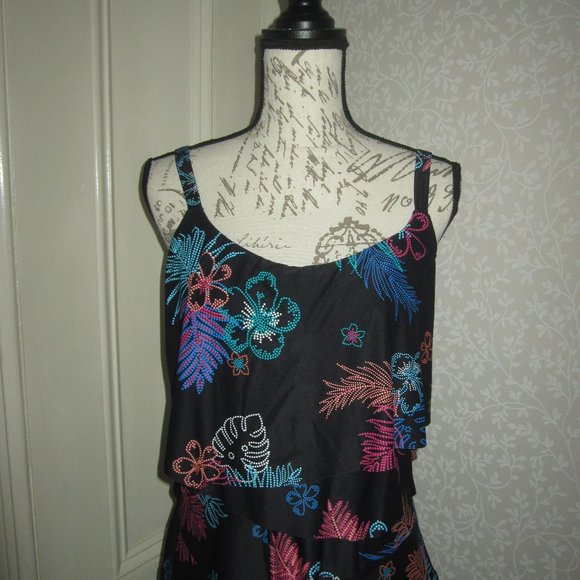 Coco Reef Swim Nwt Coco Reef Aura Ruffle Tankini Top Black W Bright Aloha Floral Size 34dd